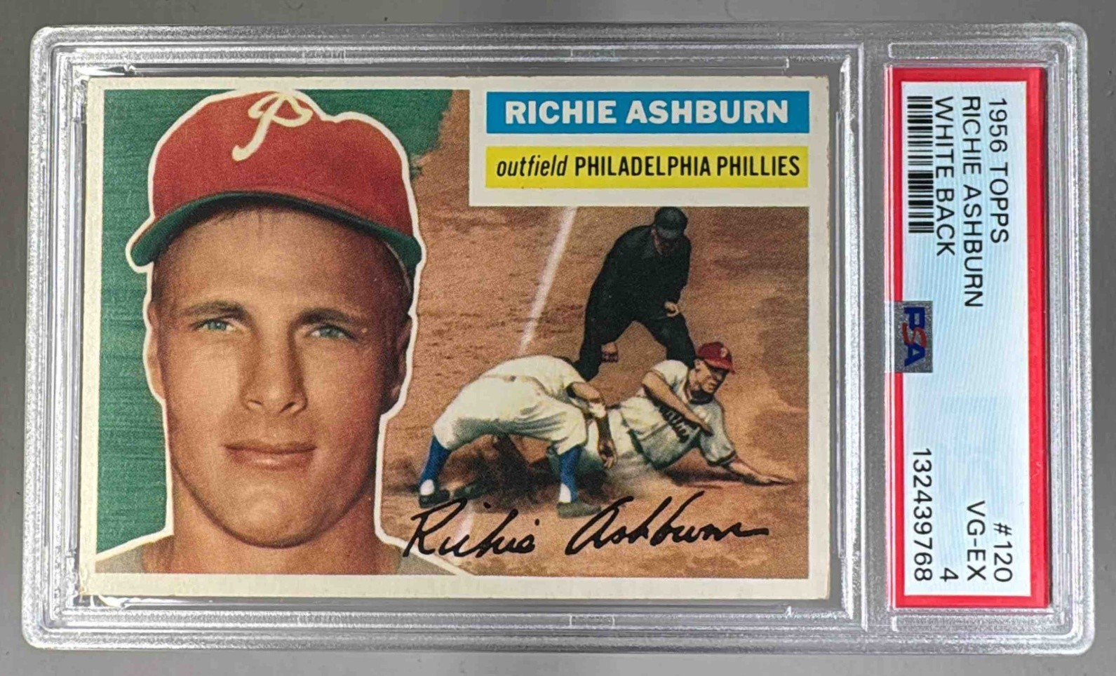 132439768 Richie Ashburn 1956 Topps #120 White Back PSA 4