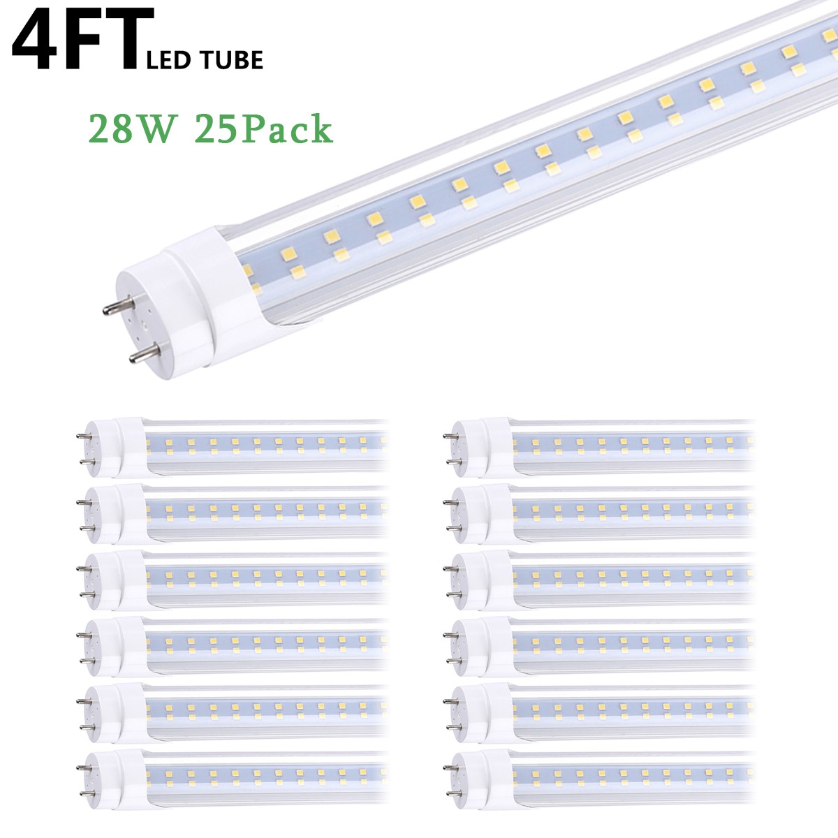 25 Pack 28W 4FT 48 inch Led Shop Light G13 2-Bi Pin Led Tube Light T8 T12 Bulbs