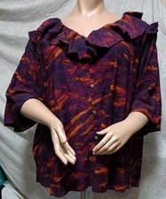 (4X-10)Terra & Sky Women Purple/Pink Blouse ¾ Ruffle Sleeves Size 4X