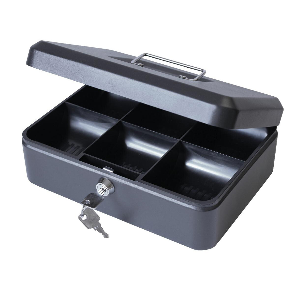 10"" Cash Money Box Locking 2-Keys & Removable Scoop Coin Tray Black Metal
