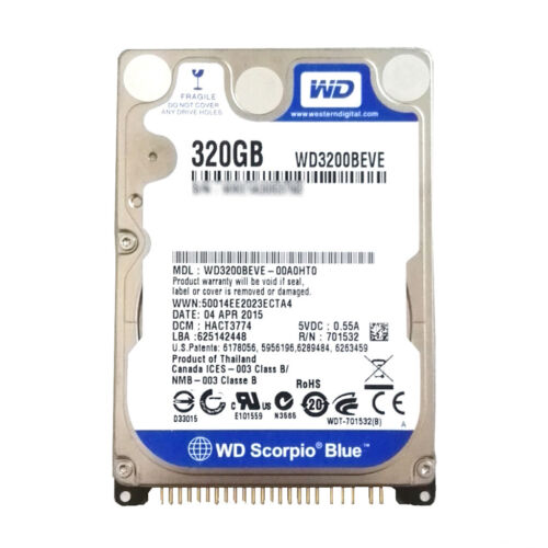 Dysk twardy do laptopa Western Digital 320GB WD3200BEVE 5400RPM IDE PATA 2,5" - Zdjęcie 1 z 3