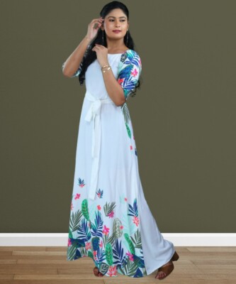 Dress Side Knot Floral Long Maxi Large Beautiful White Three Quarter Sleeves New | eBay Dress Side Knot Floral Long Maxi Large Beautiful White Three Quarter Sleeves New | eBay