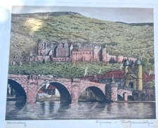 Ernst Geissendorfer Signed Etching - HEIDLEBURG  - Hand Tinted