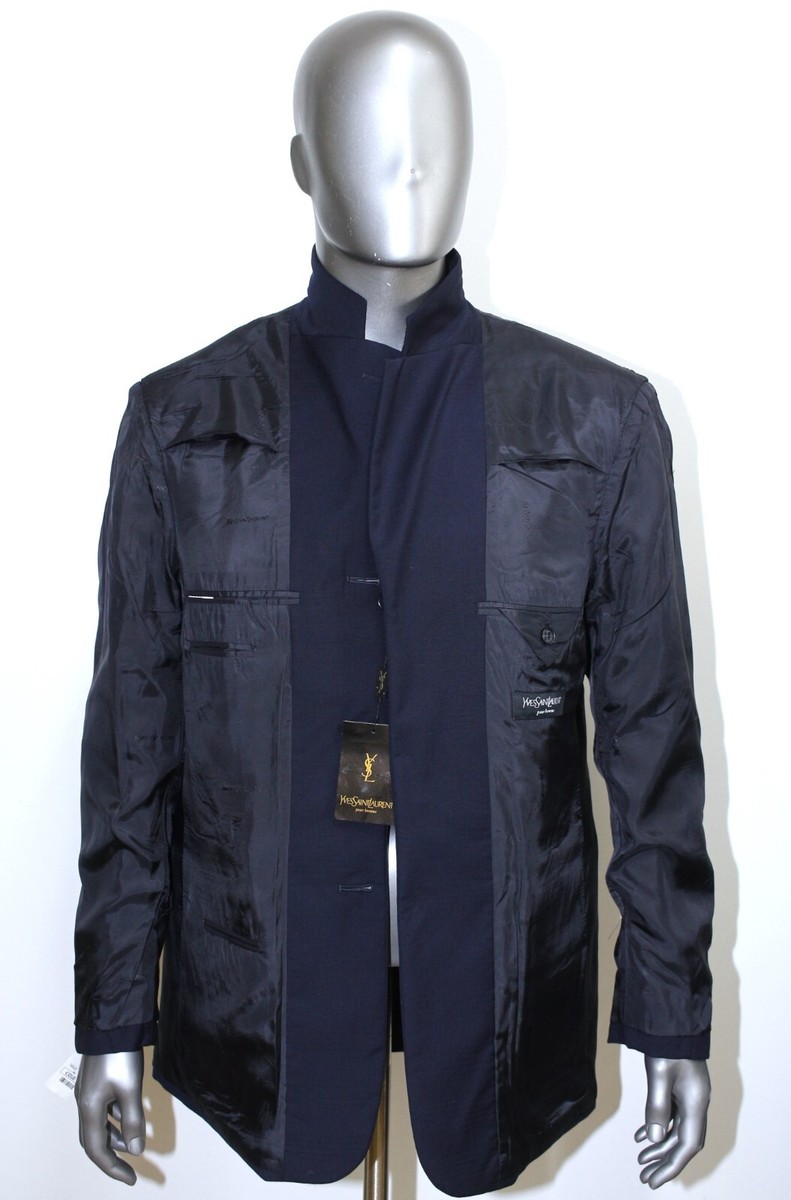 Vintage 80/90s New Navy Blue Wool Suit Jacket SAINT LAURENT Sz L