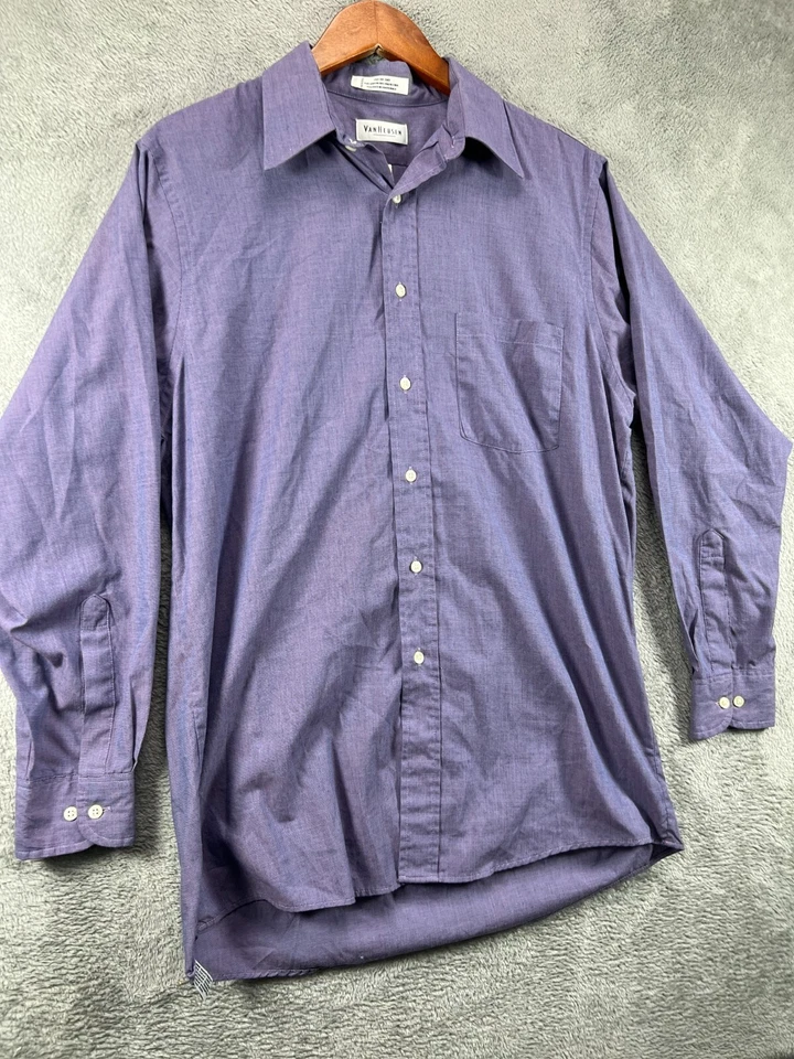Van Heusen Mens 32 Purple Button Up Shirt Size 15.5 32/33 Long Sleeve End on End - Image 2 of 4