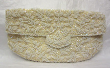 Vtg La Regale BEADED CLUTCH White Clutch Purse w/ Sequins Signed