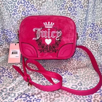 New Pink Juicy Couture Purse Handbag Crossbody Bag Velour Vintage Style  MSRP $79