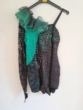 Weissman black and green one sleeved sequined unitard medium adult