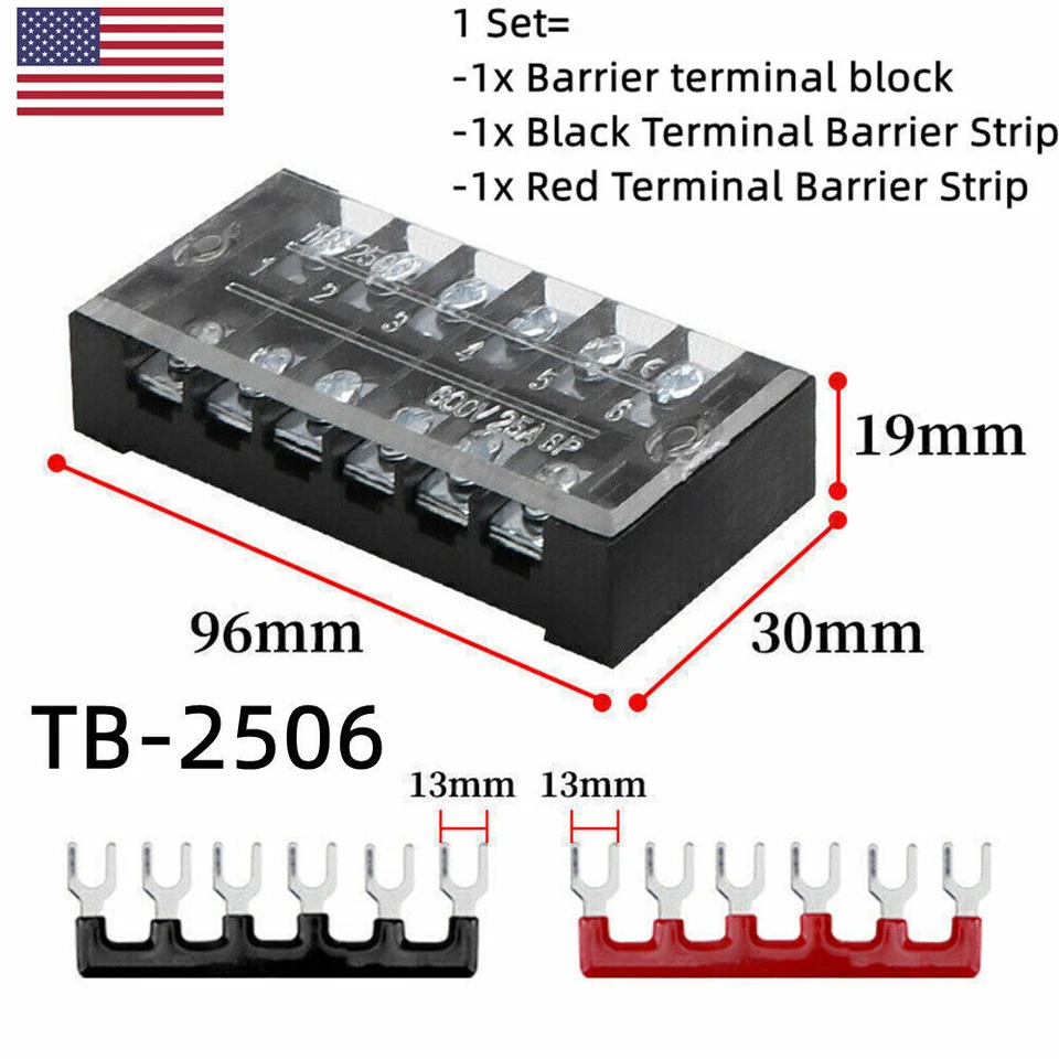 Dual Row 6 Position Screw Terminal Electric Barrier Strip Block 600V 25A - Image 2 of 2