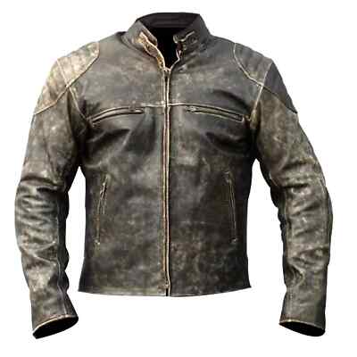 Mens Antique Black Vintage Distressed Retro Motorcycle Biker Leather Jacket