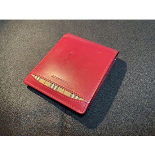 BURBERRY Nova Check Bi-fold Wallet in Red Canvas & Leather 2757