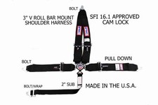 RJS SFI 16.1 CAM LOCK 5PT RACING HARNESS BELT V MOUNT BOLT IN BLACK 30298-16-06