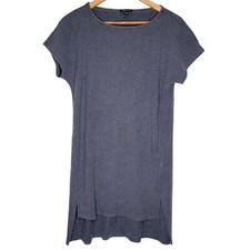 Eileen Fisher Small S Dark Gray Ribbed Short Cap Sleeve Midi Sweater Dress