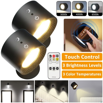 2Pcs Rechargeable LED Wall Mounted Reading Lamp Touch Wall Lamp & Remote Control