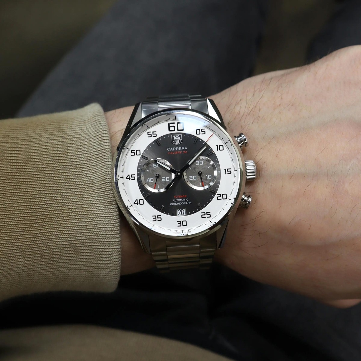 Car2b11 Ba0799 Mint TAG Heuer Carrera 43mm Automatic Flyback Steel - Main Image