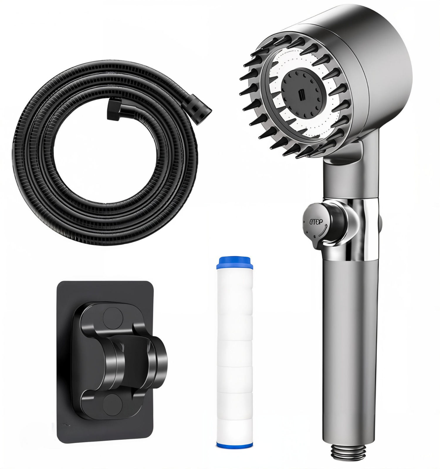 高圧ハンドヘルドシャワーヘッド、3モード、ろ過&取り付けが簡単、強力なフロー