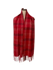 Cejon Grid Pattern Plaid Red Fringe Woven Scarf