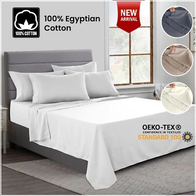 Luxury 100% Egyptian Cotton Flat Sheet Bed Sheets 200TC Single Double King Size