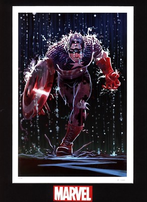 Marvel Comic Book Cover Art Hero Captain America Pouring Rain Artwork Lithograph