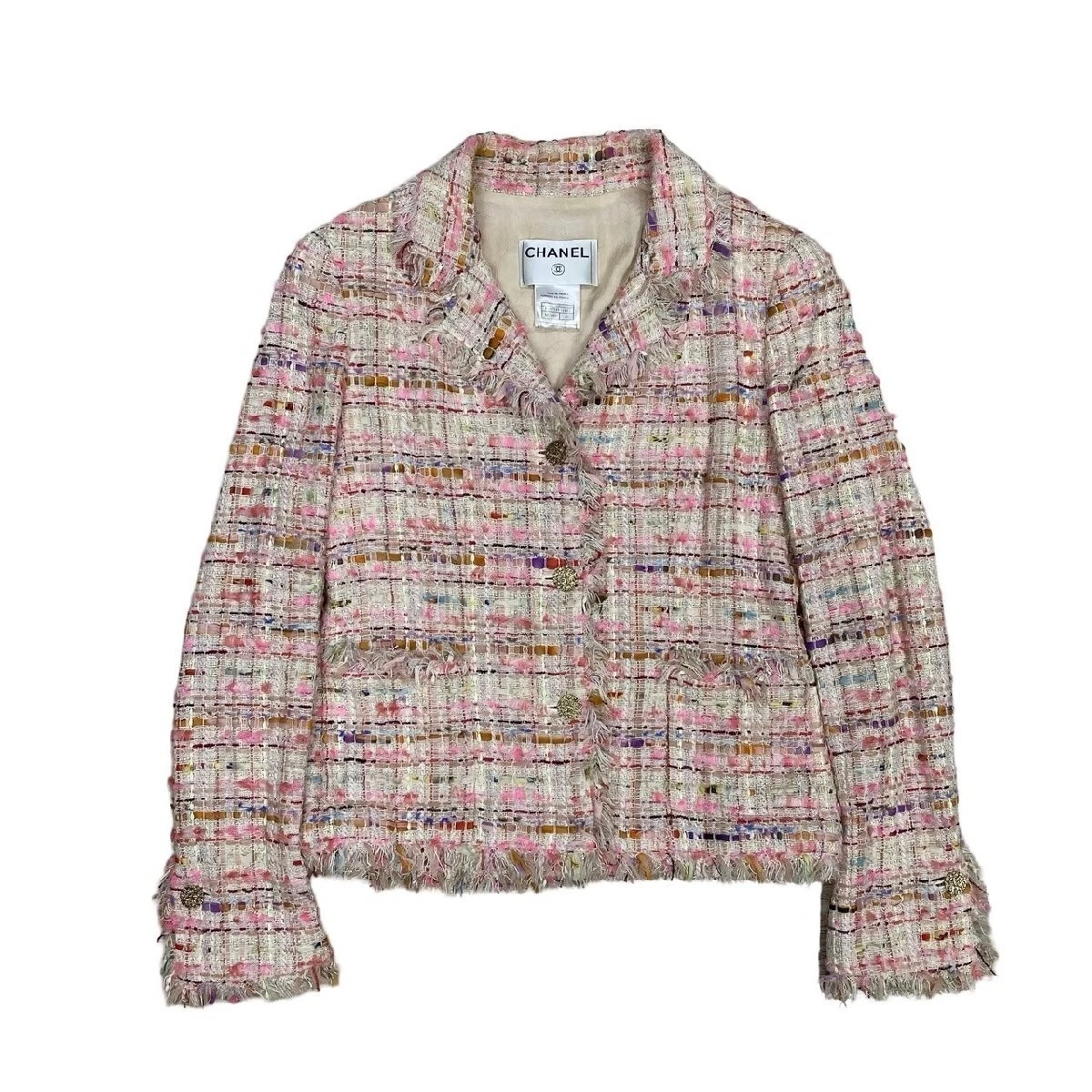 Giacca sartoriale CHANEL vintage 04P Coco Mark bottoni tweed taglia 40 donna rosa