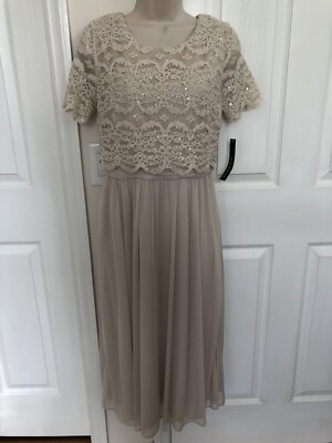 R&M Richards Women's Tea Length Dress Beige Size 6 Lace & Sequin Style 7314  NWT | eBay