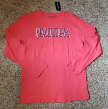 Nautica Long Sleeve Logo Tee Shirt Coral Navy Boys XL 18 20 NWT