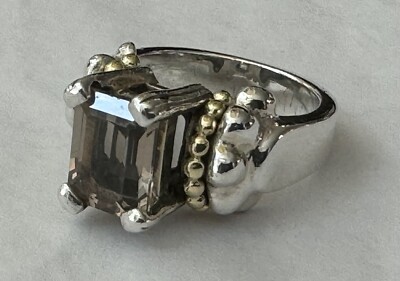 Premium Lagos Caviar Light Smoky Topaz Quartz Sterling Silver & Gold Size 5 Ring