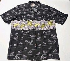 Hilo Hattie Black Sea Turtle Honu Hawaiian Shirt Mens 2XL EUC Made in Hawaii USA