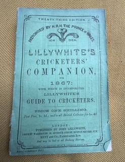 1867 James Lilywhite’s Cricketers’ Companion. Original Covers. Good Condition