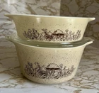 Vintage 1970s Pyrex Forest Fancies Mushroom 471 & 473 Casserole Dishes ONE lid