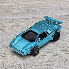 Vintage Blue Chrome Lamborghini Countach Slot Car HO Scale Tested Needs Slot Pin