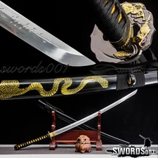 Snake Theme Full Tang Japanese Samurai Katana Sword T10 Steel Engraved Blade