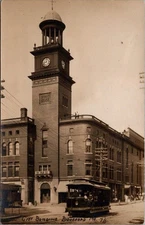City Building, Trolley Card, BIDDEFORD, Maine Real Photo Postcard