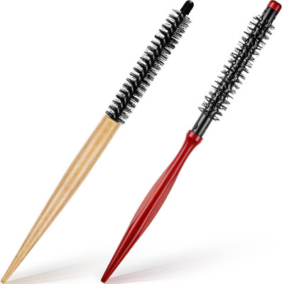 2 Pcs Small round Hair Brush Mini round Wood Brush Roller Quiff Hair Combs Nylon