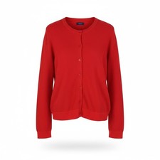 GANT Cotton Pique Cardigan Women Jumper L Bright Red Waffle-Knit Button Stretch