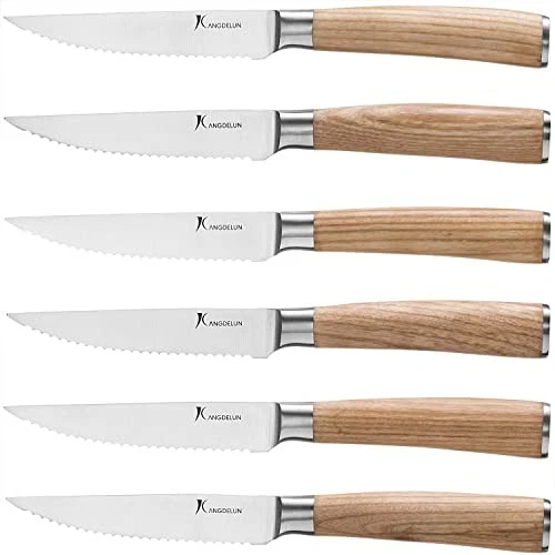 kangdelun Natura Series 4.5” Serrated Steak Knife Set of 6,