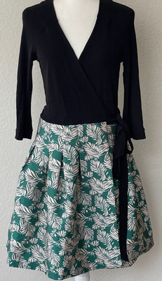DIANE VON FURSTENBERG DVF Jewel Pleated Wrap Dress Arcadia Pine Black Green Sz 6