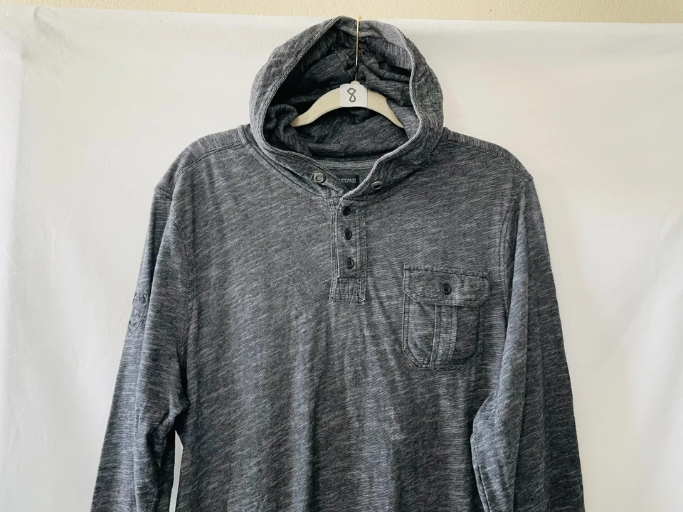 Buffalo David Bitton Men Heather Gray Long Sleeve Henley Pullover Hoodie Size XL - Image 3 of 4