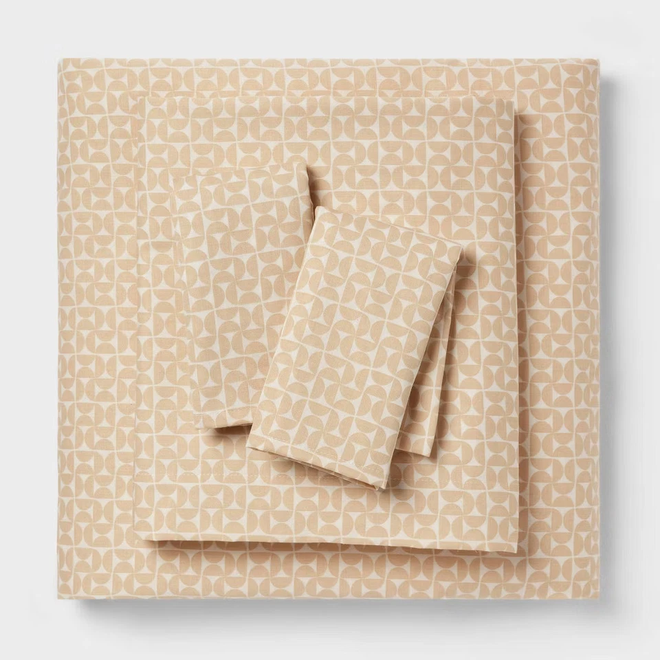 King Cotton Blend Sateen Sheet Set Natural Geo - Room Essentials