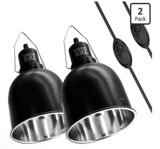 Reptile Light Fixture with Dimming Switch and Timer, 5.5 Inch Deep Dome Black