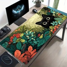 1pc Large-sized Esports Gaming Mouse Pad with a Black Cat and Floral Botanical