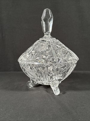 Vintage Lead Crystal Footed Covered Candy Dish Etched Roses Cut Glass German