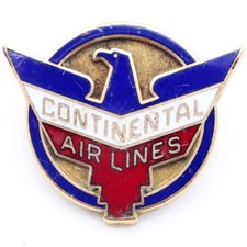 1944-1968 CONTINENTAL AIRLINES OC Tanner PILOT Uniform Hat Lapel Wing Pin 10K GF