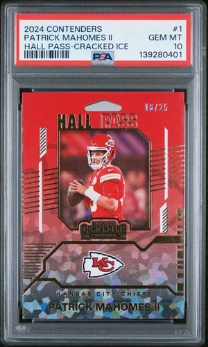 2024 PANINI CONTENDERS HALL PASS CRACKED ICE #1 PATRICK MAHOMES II 16/25 PSA 10