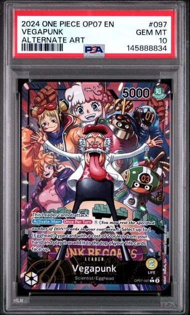 One Piece Card Game TCG Vegapunk OP07-097 Alt Art Leader PSA 10