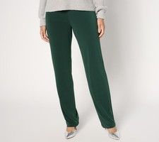 Susan Graver Petite Liquid Knit Straight Leg Pants Deep Green Pine S New