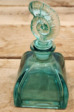 Seaform Green Perfume Bottle With Seashell Topper Coastal Decor