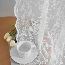 FINECITY White Lace Curtains 54 Inch 52"W x 54"L Pack of 2 ,