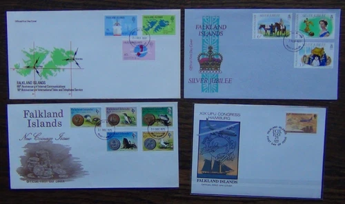 Falkland Island 1975 Coinage 1977 Telecoms Silver Jubilee 1984 UPU on FDC