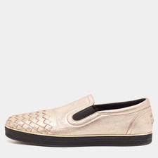 Bottega Veneta Metallic Pink Intrecciato Leather Slip On Sneakers Size 38.5